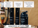 Principios activos del sérum antiedad con vitamina c para hombre, contorno de ojos con colágeno y crema antiarrugas con ácido hialurónico